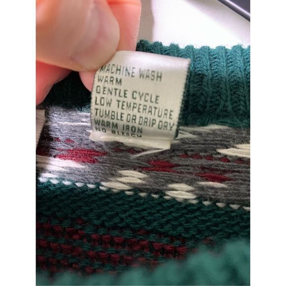 Vintage 90s Emerald club Fair Isle sweater pullover crew neck green size large - Picture 5 of 6